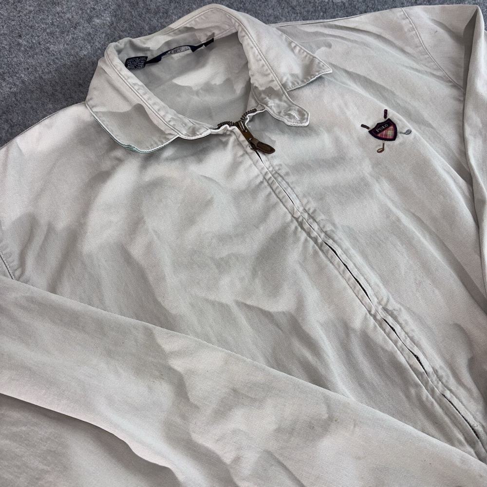Vintage Polo Ralph Lauren Jacket Mens Large Beige Full Zip Golf Made In USA Rare